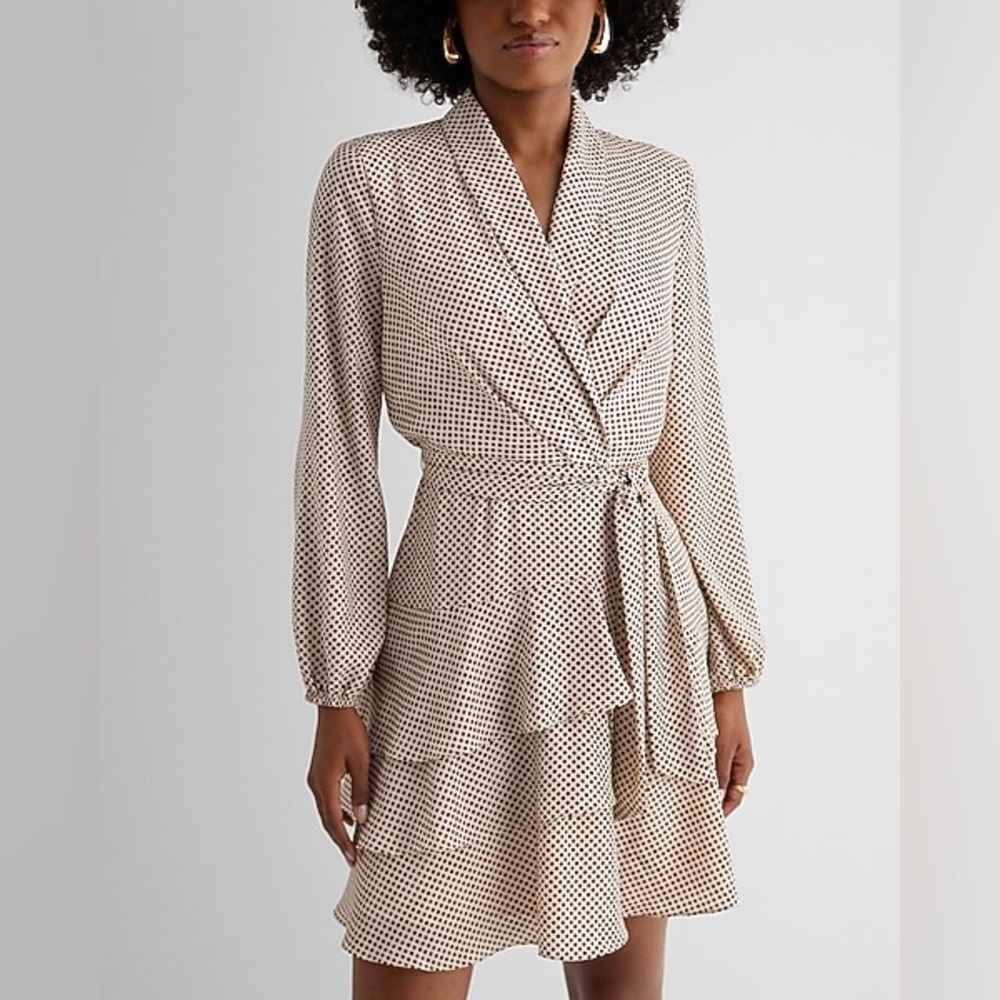 Express Geometric Brown Wrap Dress